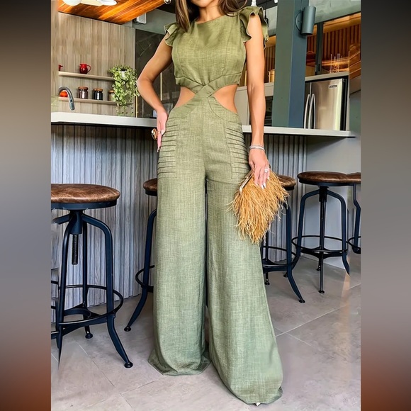 NEW WOMEN’S CUT OUT JUMPSUIT GREEN - Picture 1 of 5